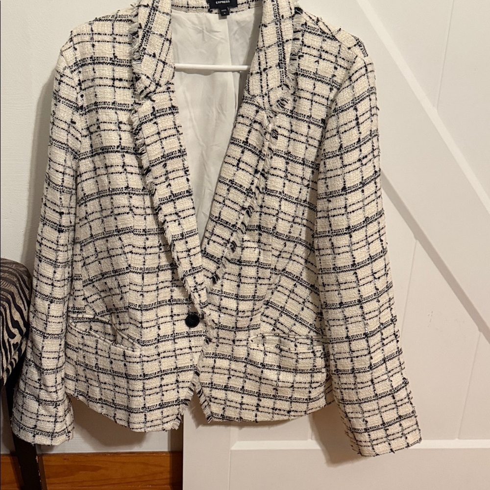 Women's Black and White Tweed Blazer